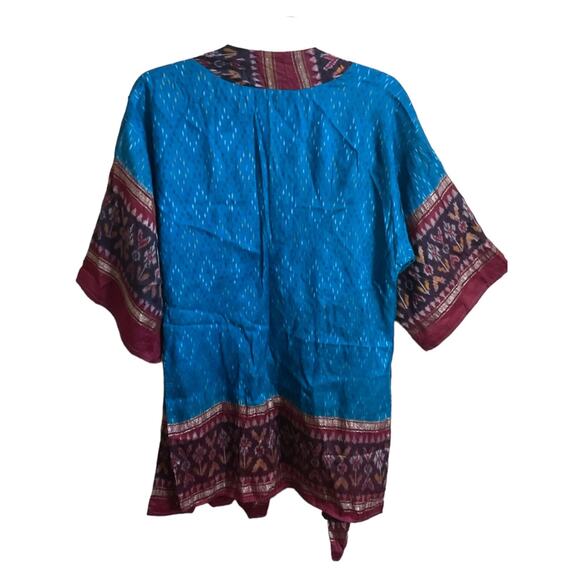 Kashi Silk Jacket Robe Kimono 100% Silk Open Front Boho Hippie One Size - Picture 9 of 12
